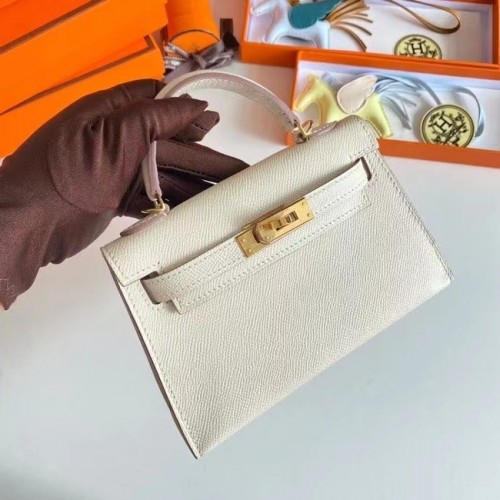 Genți de umăr Hermes Kelly 19cm din piele Epsom KL19 cu accesorii aurii, crem