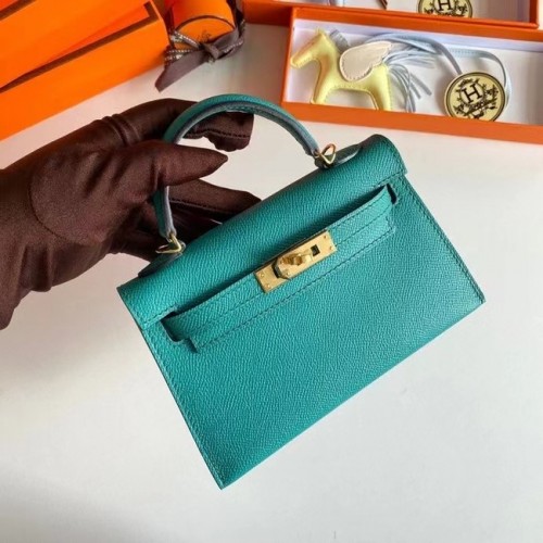 Genți de umăr Hermes Kelly 19cm din piele Epsom KL19 cu accesorii aurii, albastru lac