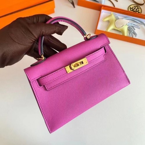 Genți de umăr Hermes Kelly 19cm din piele Epsom KL19 cu accesorii aurii, lavandă