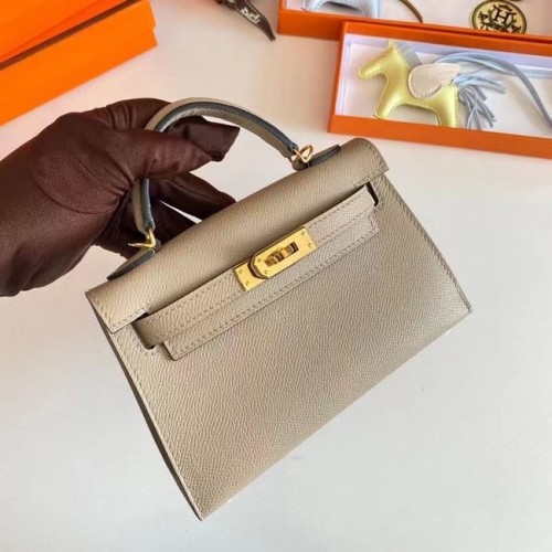Genți de umăr Hermes Kelly 19cm din piele Epsom KL19 cu accesorii aurii gri perlat