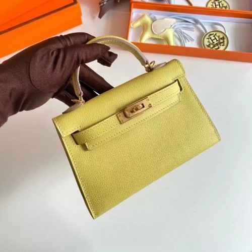 Genți de umăr Hermes Kelly 19cm din piele Epsom KL19 cu accesorii aurii, lămâie