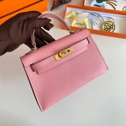 Genți de umăr Hermes Kelly 19cm din piele Epsom KL19 cu accesorii aurii roz