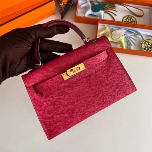 Genți de umăr Hermes Kelly 19cm din piele Epsom KL19 cu accesorii aurii roz