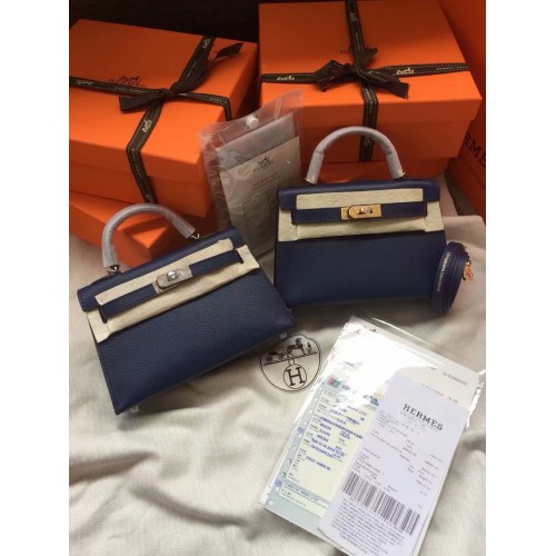 Genți de umăr Hermes Kelly 19cm din piele Epsom KL19 Albastru regal