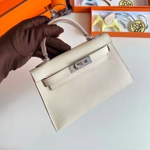 Genți de umăr Hermes Kelly 19cm din piele Epsom KL19 cu accesorii argintii, crem