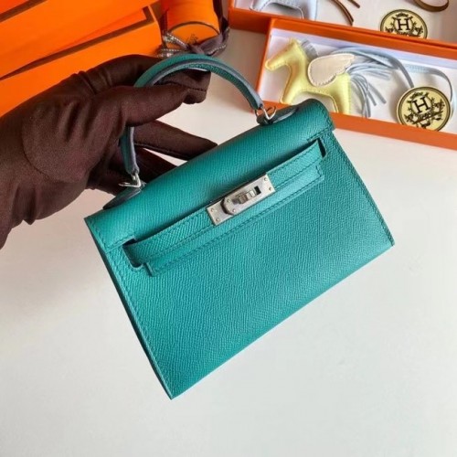 Genți de umăr Hermes Kelly 19cm din piele Epsom KL19 cu accesorii argintii, albastru lac