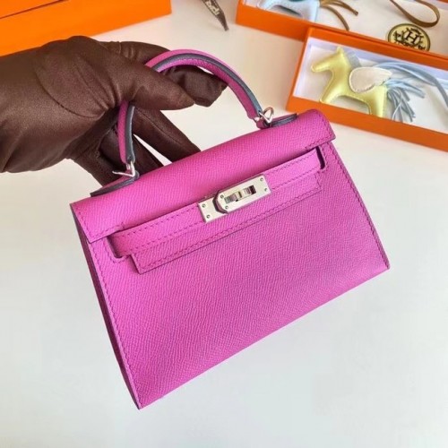 Genți de umăr Hermes Kelly 19cm din piele Epsom KL19 cu accesorii argintii, lavandă