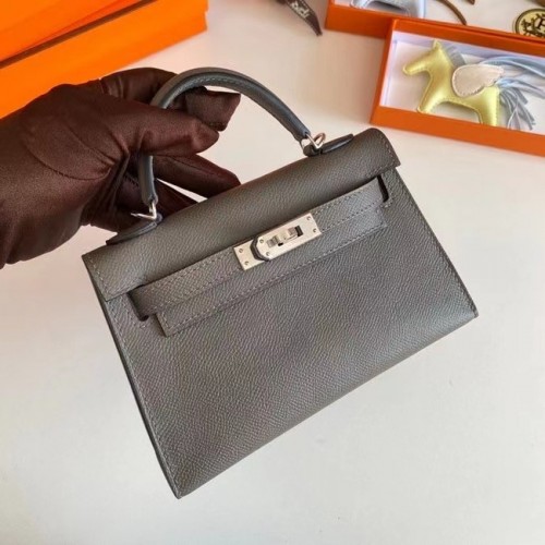 Genți de umăr Hermes Kelly 19cm din piele Epsom KL19 gri cu hardware argintiu