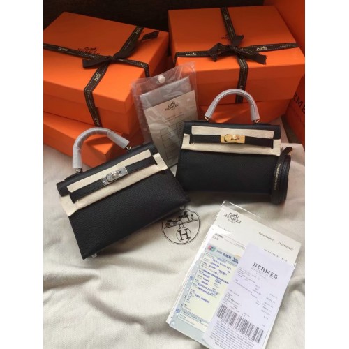Genți de umăr Hermes Kelly 19cm din piele Epsom KL19 negre