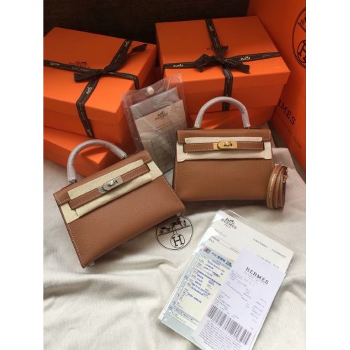 Genți de umăr Hermes Kelly 19cm din piele Epsom KL19 maro