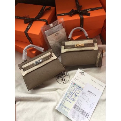 Genți de umăr Hermes Kelly 19cm din piele Epsom KL19 gri închis