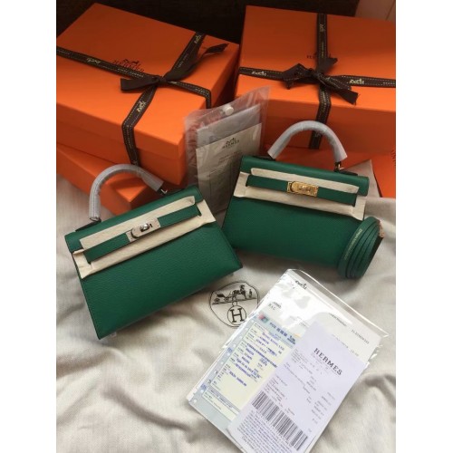 Genți de umăr Hermes Kelly 19cm din piele Epsom KL19 verde