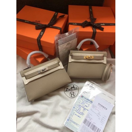 Genți de umăr Hermes Kelly 19cm din piele Epsom KL19 gri