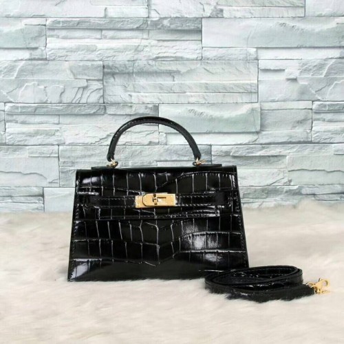 Geantă Hermes Kelly 19cm din piele de crocodil KL19 Negru