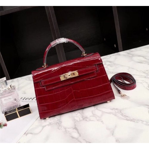 Geantă Hermes Kelly 19cm din piele de crocodil KL19 fuchsia