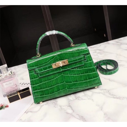 Geantă Hermes Kelly 19cm din piele de crocodil KL19 verde