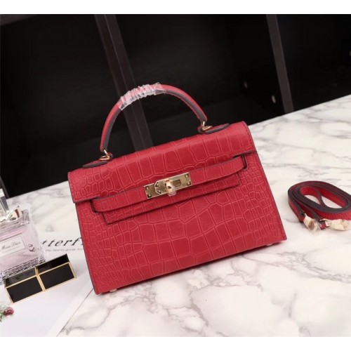 Geantă Hermes Kelly 19cm din piele de crocodil KL19 roșie