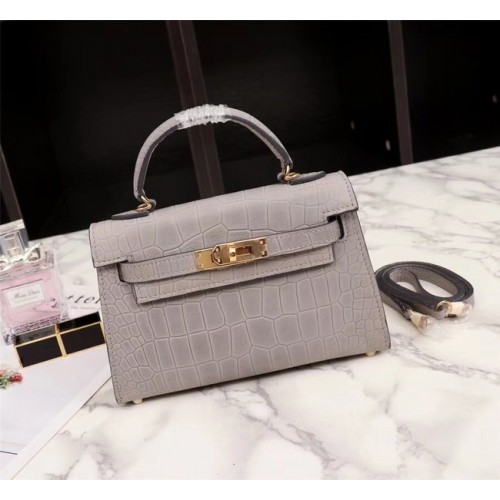 Geantă Hermes Kelly 19cm din piele de crocodil KL19 gri deschis