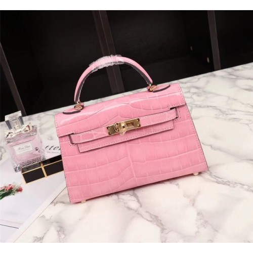Geantă Hermes Kelly 19cm din piele de crocodil KL19 roz