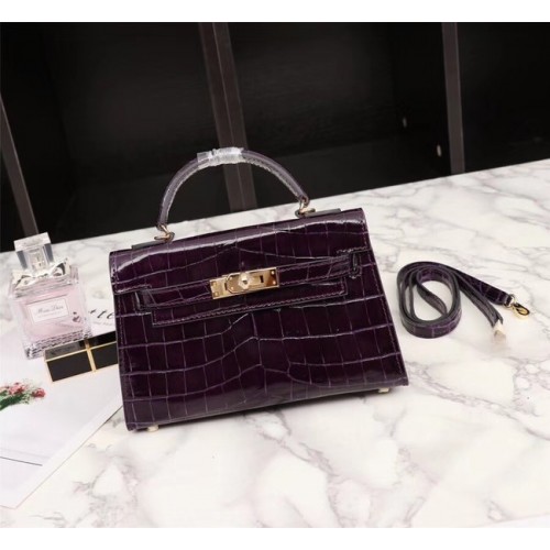 Geantă Hermes Kelly 19cm din piele de crocodil KL19 violet