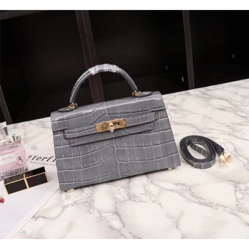 Geantă Hermes Kelly 19cm din piele de crocodil KL19 gri