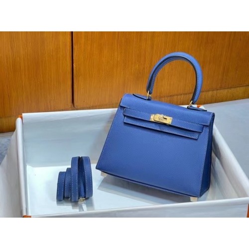 Genți de umăr Hermes Kelly 20cm Epsom KL2750 albastru și auriu