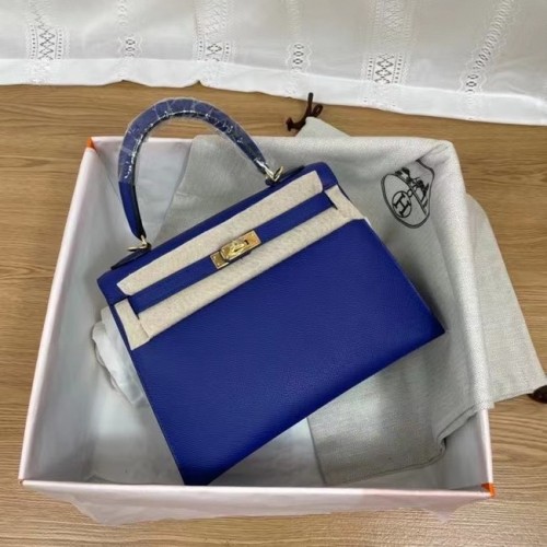 Genți de umăr Hermes Kelly 25cm Epsom KL2755 Albastru electrooptic și auriu