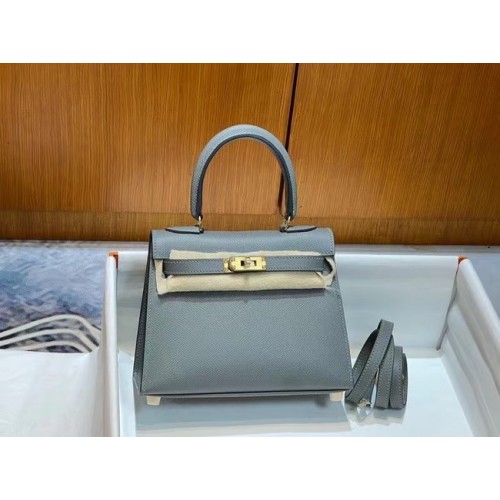 Genți de umăr Hermes Kelly 20cm Epsom KL2750 Gri fier și auriu