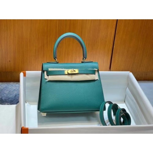 Genți de umăr Hermes Kelly 20cm Epsom KL2750 Lac verde și auriu