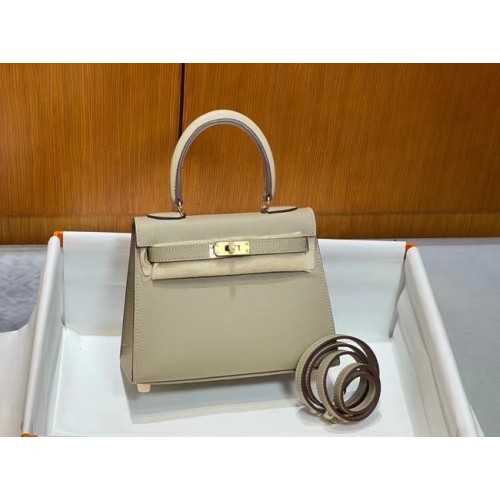 Genți de umăr Hermes Kelly 20cm Epsom KL2750 Gri perlat și auriu