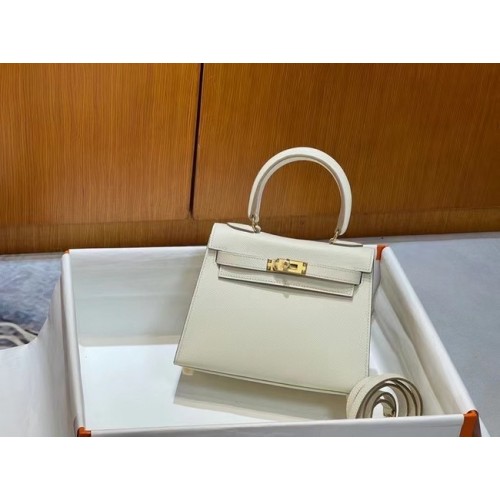 Genți de umăr Hermes Kelly 20cm Epsom KL2750 Alb și auriu