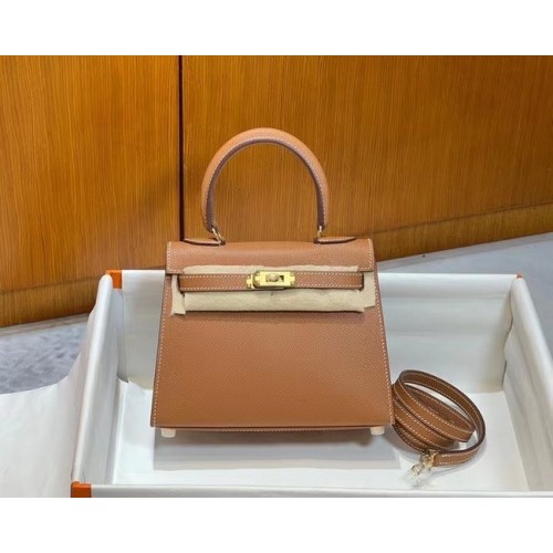 Genți de umăr Hermes Kelly 20cm Epsom KL2750 maro și auriu