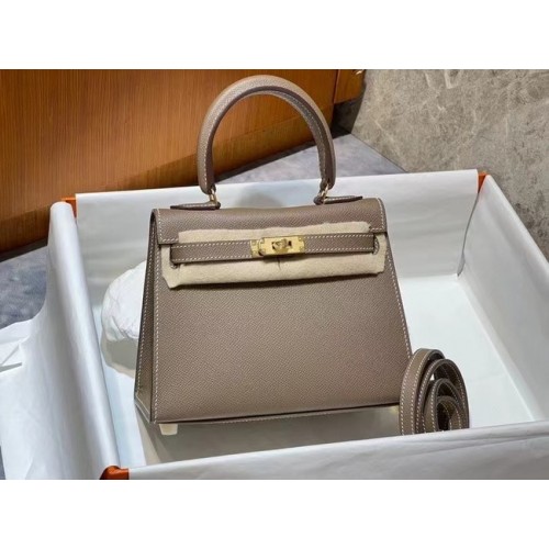 Genți de umăr Hermes Kelly 20cm Epsom KL2750 gri și auriu