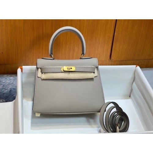 Genți de umăr Hermes Kelly 20cm Epsom KL2750 gri deschis și auriu