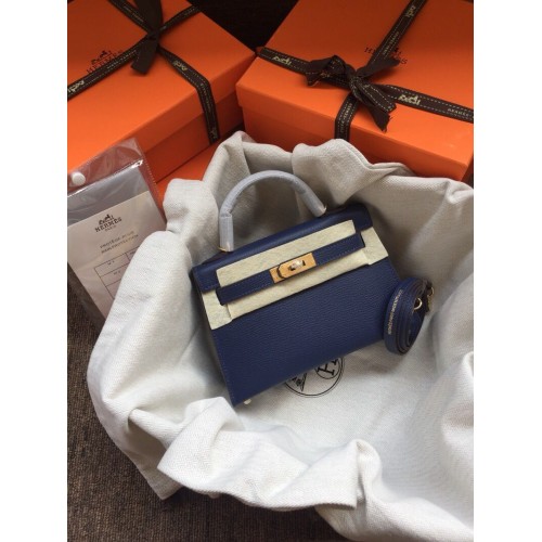 Geantă Hermes Kelly 20cm din piele Epsom KL20 albastră