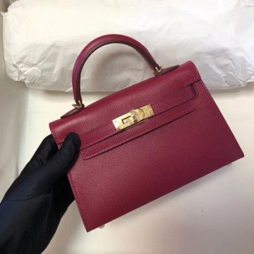 Geantă Hermes Kelly 20cm din piele Epsom originală KL20 fuchsia