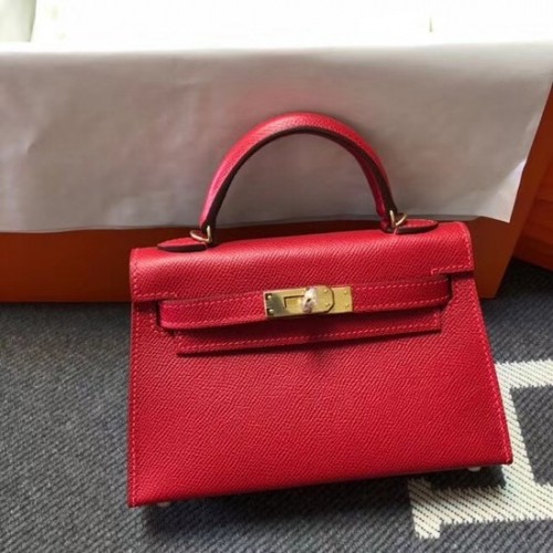 Geantă Hermes Kelly 20cm din piele Epsom originală KL20 roșie