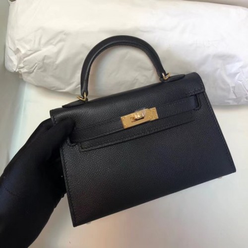 Geantă Hermes Kelly 20cm din piele originală KL20 neagră