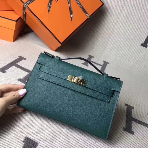 Geantă Hermes Kelly 22CM din piele Epsom originală KL22 verde închis