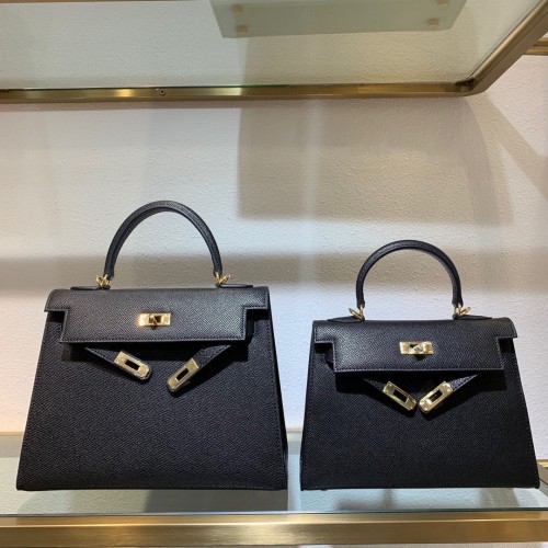 Geantă tote Hermes Kelly 22cm 25cm Geantă originală din piele Epsom KL22 KL25 Neagră