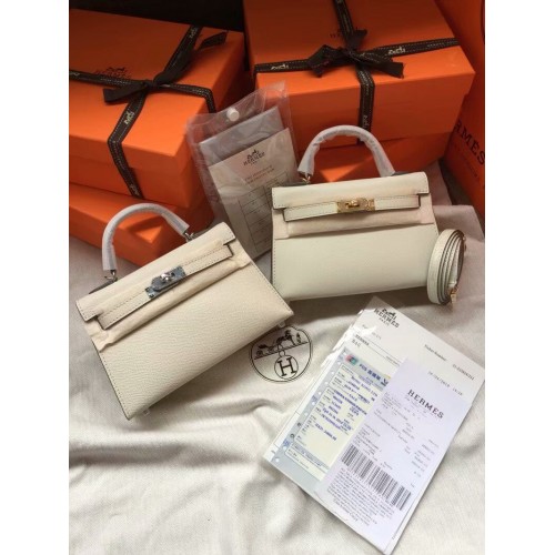 Geantă Hermes Kelly 22cm cu mâner din piele Epsom KL22 crem