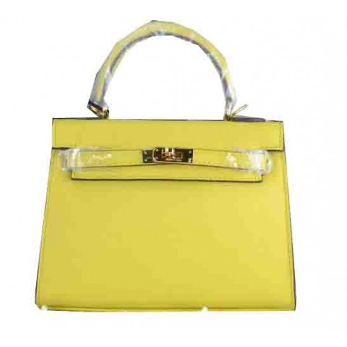 Geantă Hermes Kelly 22cm din piele de vițel, culoare lămâie