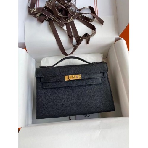 Geantă Hermes Kelly 22cm din piele originală KL22 neagră