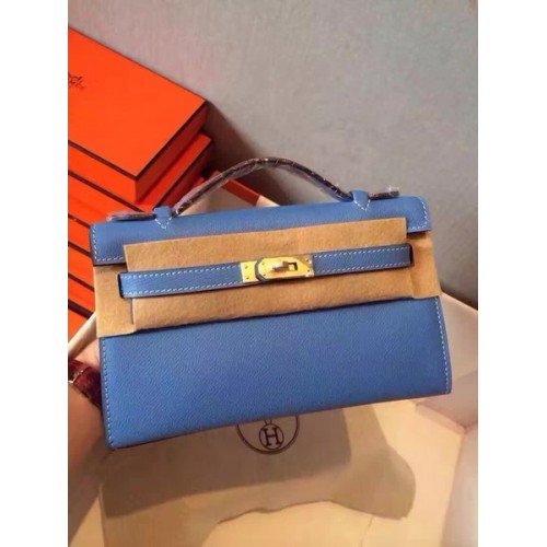 Geantă Hermes Kelly 22cm din piele originală KL22 albastră