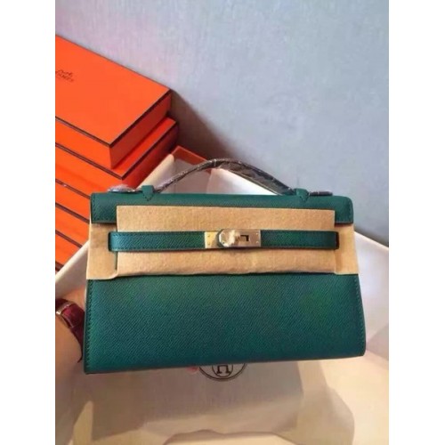 Geantă Hermes Kelly 22cm din piele originală KL22 verde închis