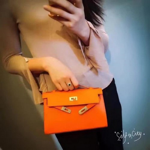 Geantă Hermes Kelly 22cm din piele originală KL22 portocalie