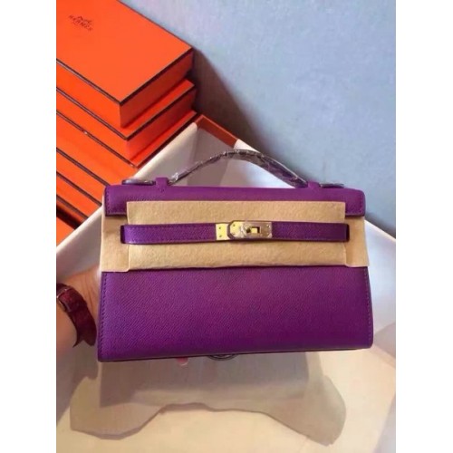 Geantă Hermes Kelly 22cm din piele originală KL22 mov