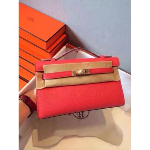 Geantă Hermes Kelly 22cm din piele originală KL22 roșie
