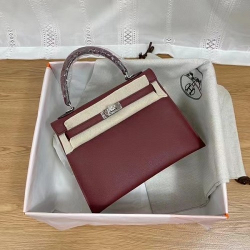Genți de umăr Hermes Kelly 25cm Epsom KL2755 Metal vișiniu și argintiu