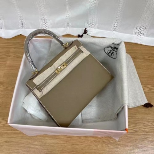 Genți de umăr Hermes Kelly 25cm Epsom KL2755 Elephant Grey&Aurium-Toned Metal